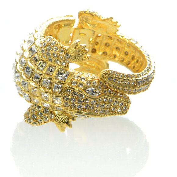 Kenneth Jay Lane KJL Gold & Crystal Alligator Cuff Bracelet - Picture 6 of 11